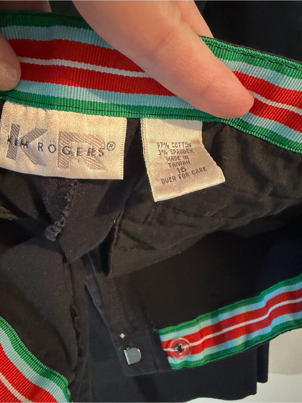 Kim Rogers Black Shorts with Green & Red Striped Trim
